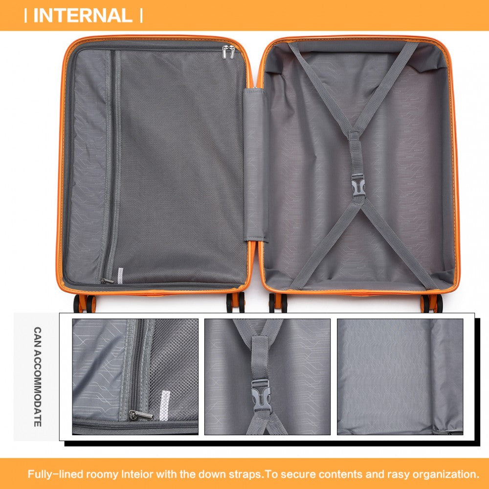 K2092L - KONO 24 INCH BRIGHT HARD SHELL PP SUITCASE - CLASSIC COLLECTION - ORANGE