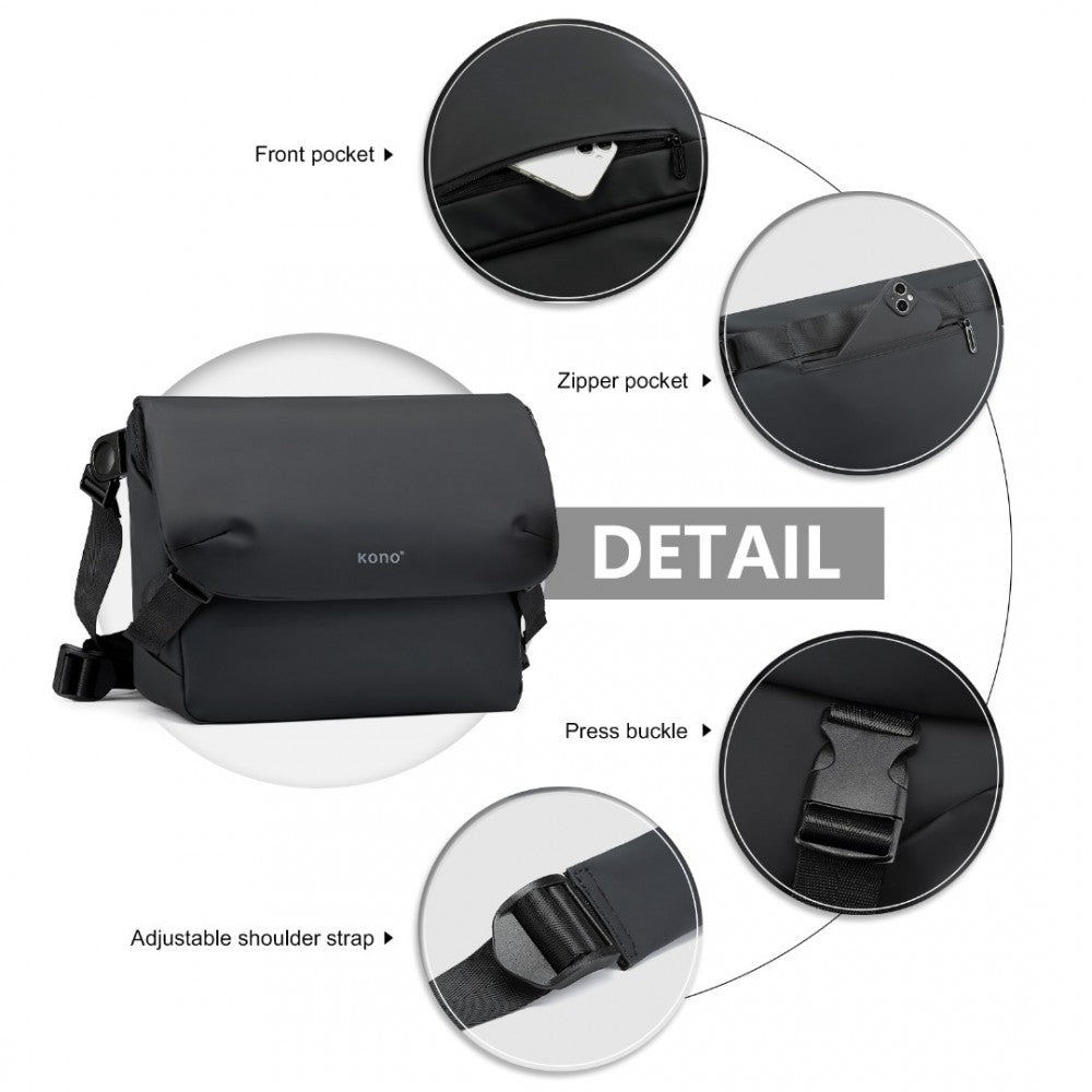 EB2340 - KONO MODERN PVC COATED WATER-RESISTANT CROSSBODY WITH VERSATILE CARRYING OPTIONS - BLACK