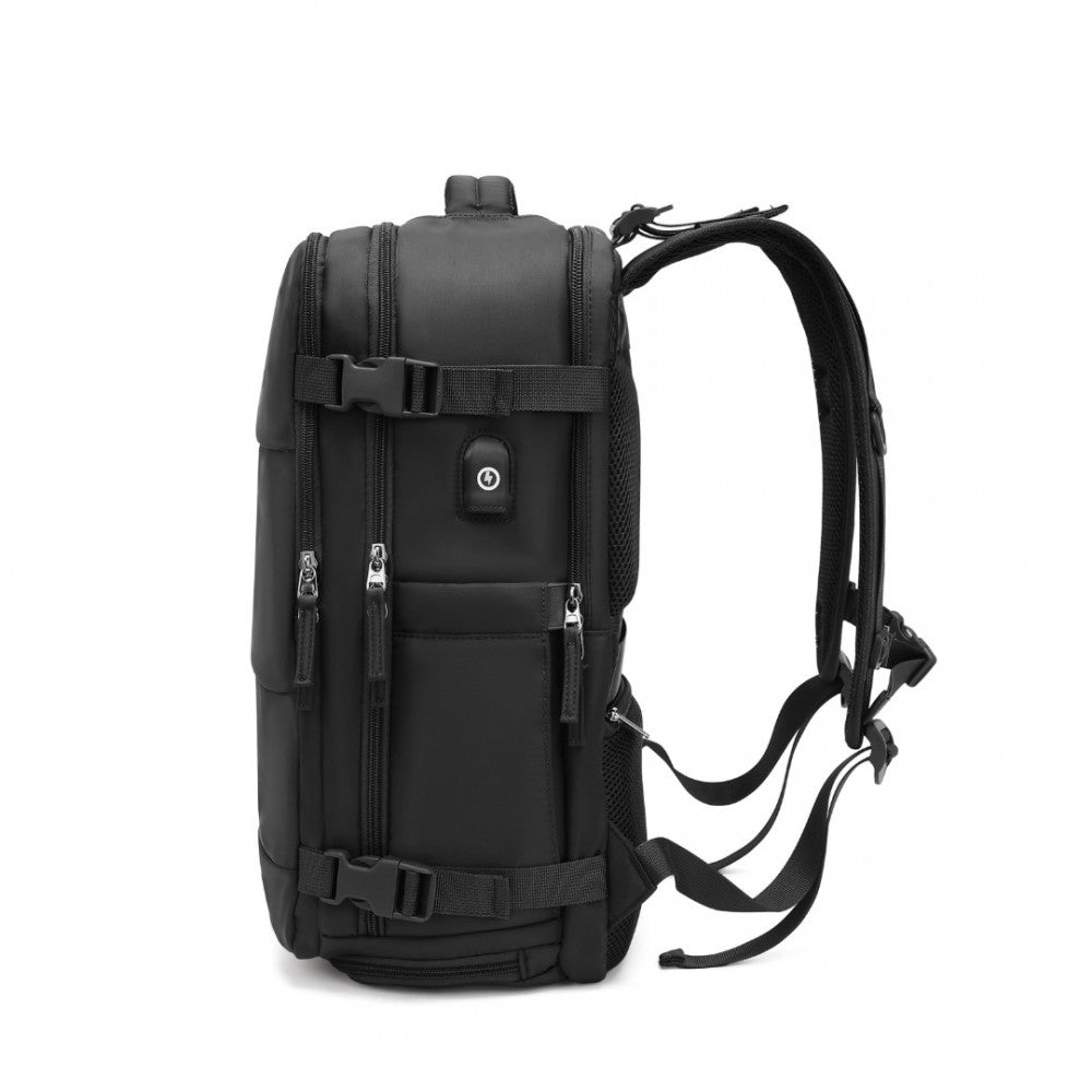 EQ2344 - KONO MULTI-FUNCTIONAL BREATHABLE TRAVEL BACKPACK WITH USB CHARGING PORT AND SEPARATE SHOE COMPARTMENT - BLACK