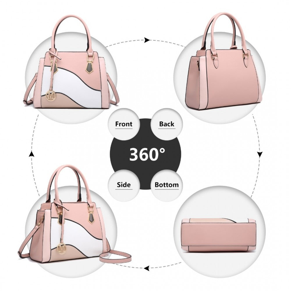 LG2254 - MISS LULU PRETTY COLOUR COMBINATION LEATHER HANDBAG TOTE BAG - PINK