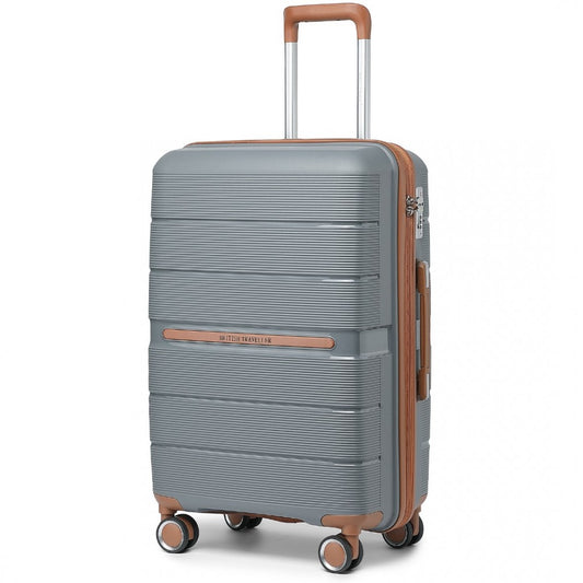 K2392L - BRITISH TRAVELLER 28 INCH MULTI-TEXTURE POLYPROPYLENE HARD SHELL SUITCASE WITH TSA LOCK - GREY AND BROWN