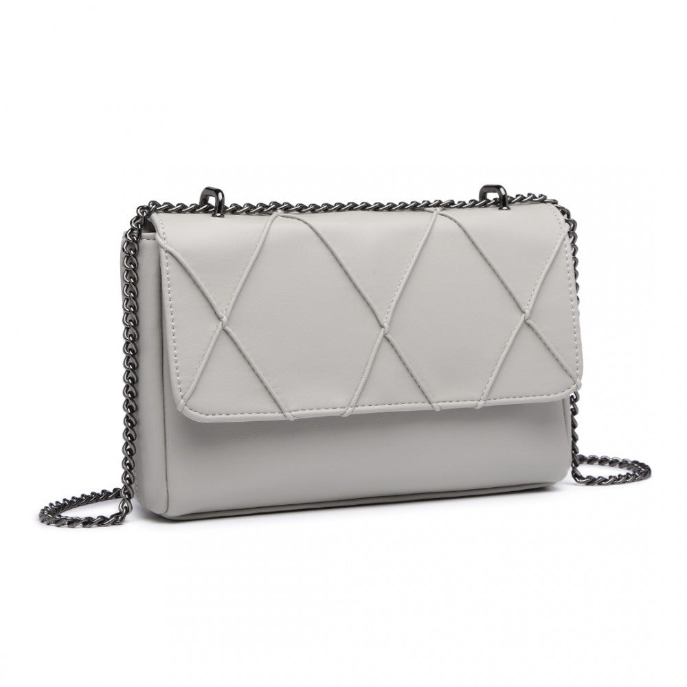 LH2253 - MISS LULU RHOMBUS FLAP CHAIN SHOULDER BAG - GREY