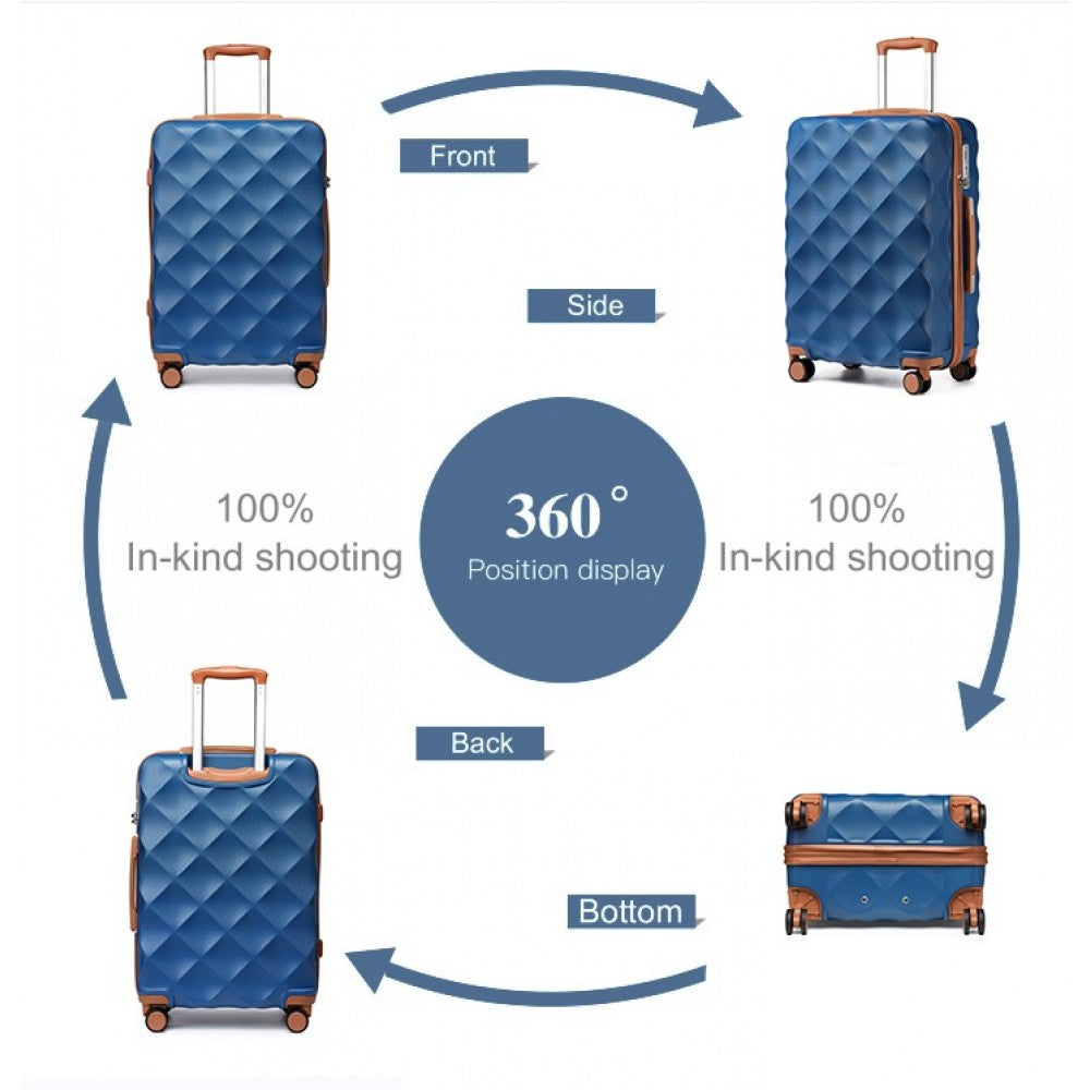 K2395L - BRITISH TRAVELLER ULTRALIGHT ABS AND POLYCARBONATE BUMPY DIAMOND 4 PCS LUGGAGE SET WITH TSA LOCK - NAVY AND BROWN