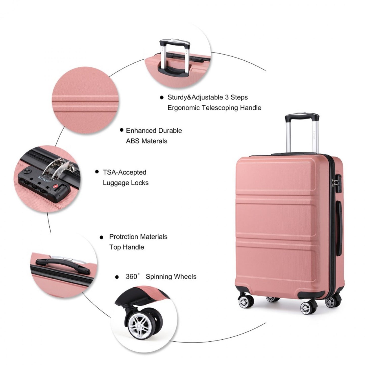 K1871-1L - KONO ABS 20 INCH SCULPTED HORIZONTAL DESIGN CABIN LUGGAGE - NUDE - The Baggage Shop