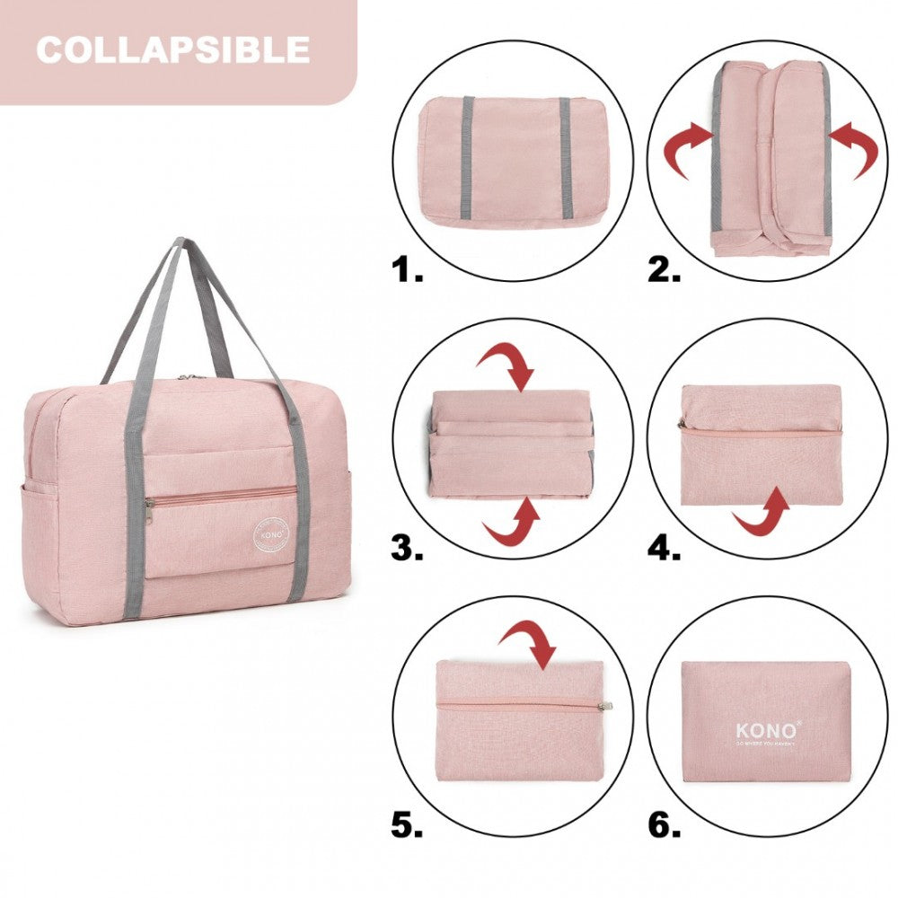 EQ2256 - KONO FOLDABLE WATERPROOF STORAGE TRAVEL HANDBAG - PINK