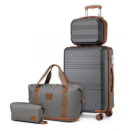 K1871-1L+EA2212 - KONO ABS 4 WHEEL SUITCASE SET WITH VANITY CASE AND WEEKEND BAG AND TOILETRY BAG - GREY AND BROWN