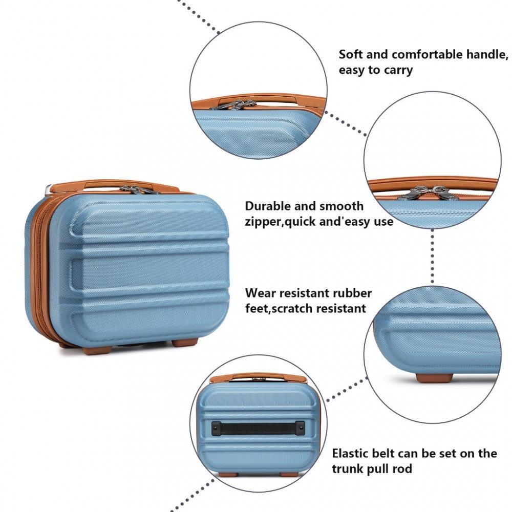 K1871-1L - KONO 12 INCH LIGHTWEIGHT HARD SHELL ABS VANITY CASE - GRAYISH BLUE AND BROWN