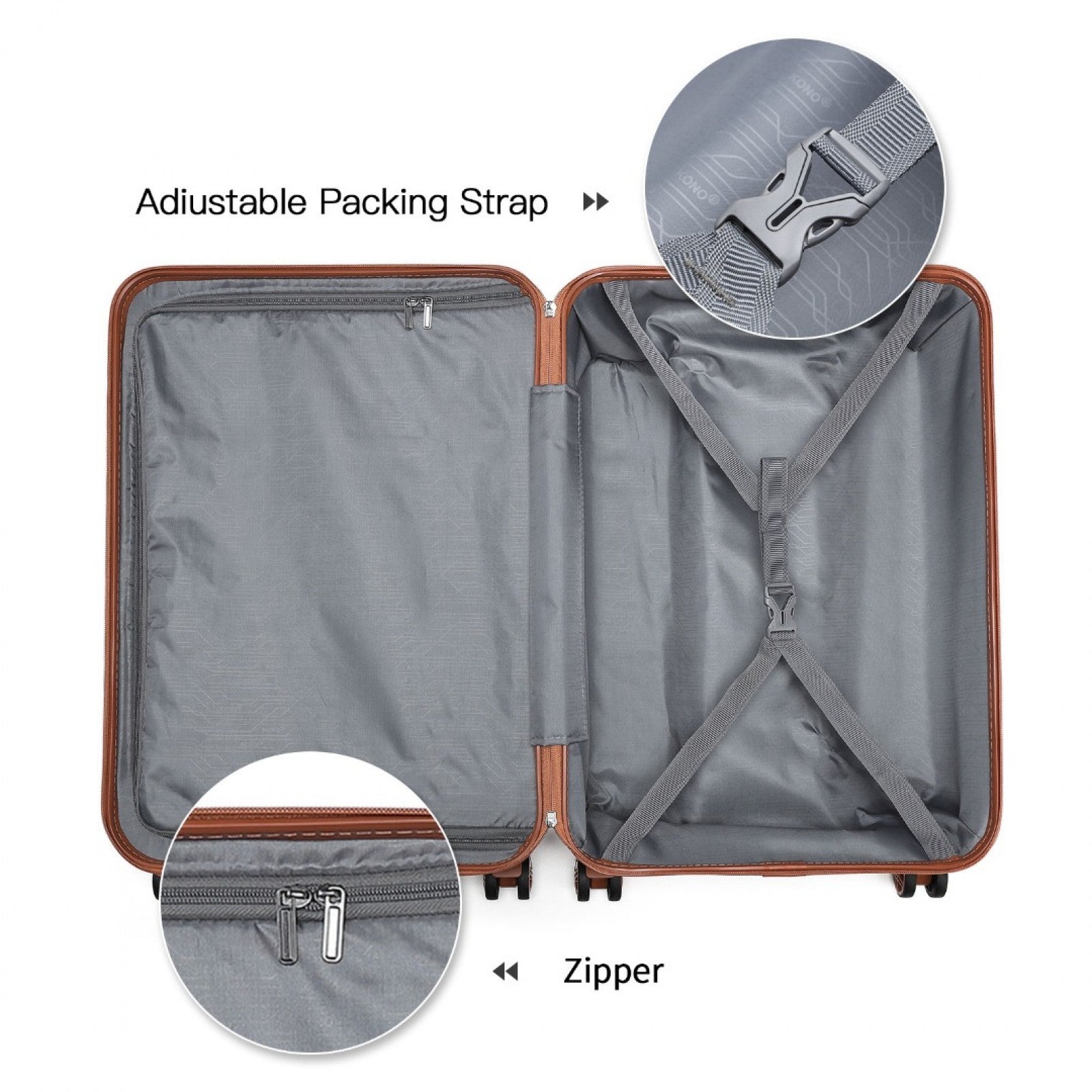 K1871-1L - KONO ABS 20 INCH SCULPTED HORIZONTAL DESIGN CABIN LUGGAGE - CREAM - The Baggage Shop