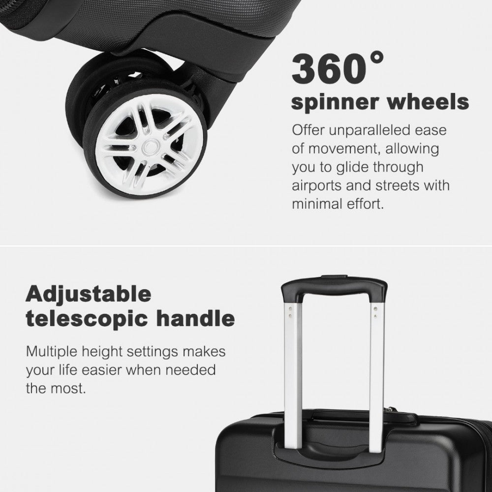 KSK2482 - KONO 28 INCH EXPANDABLE HORIZONTAL ENGRAVED HARD SHELL ABS+PC CHECK-IN SUITCASE WITH TSA LOCK - BLACK - The Baggage Shop