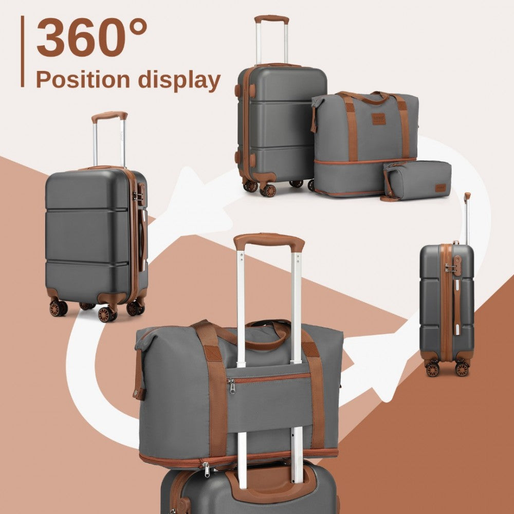 KSK2485+EA2212 - KONO 20 INCH PREMIUM ABS CABIN CARRY-ON SUITCASE SET WITH WEEKEND BAG AND TOILETRY BAG - GREY AND BROWN