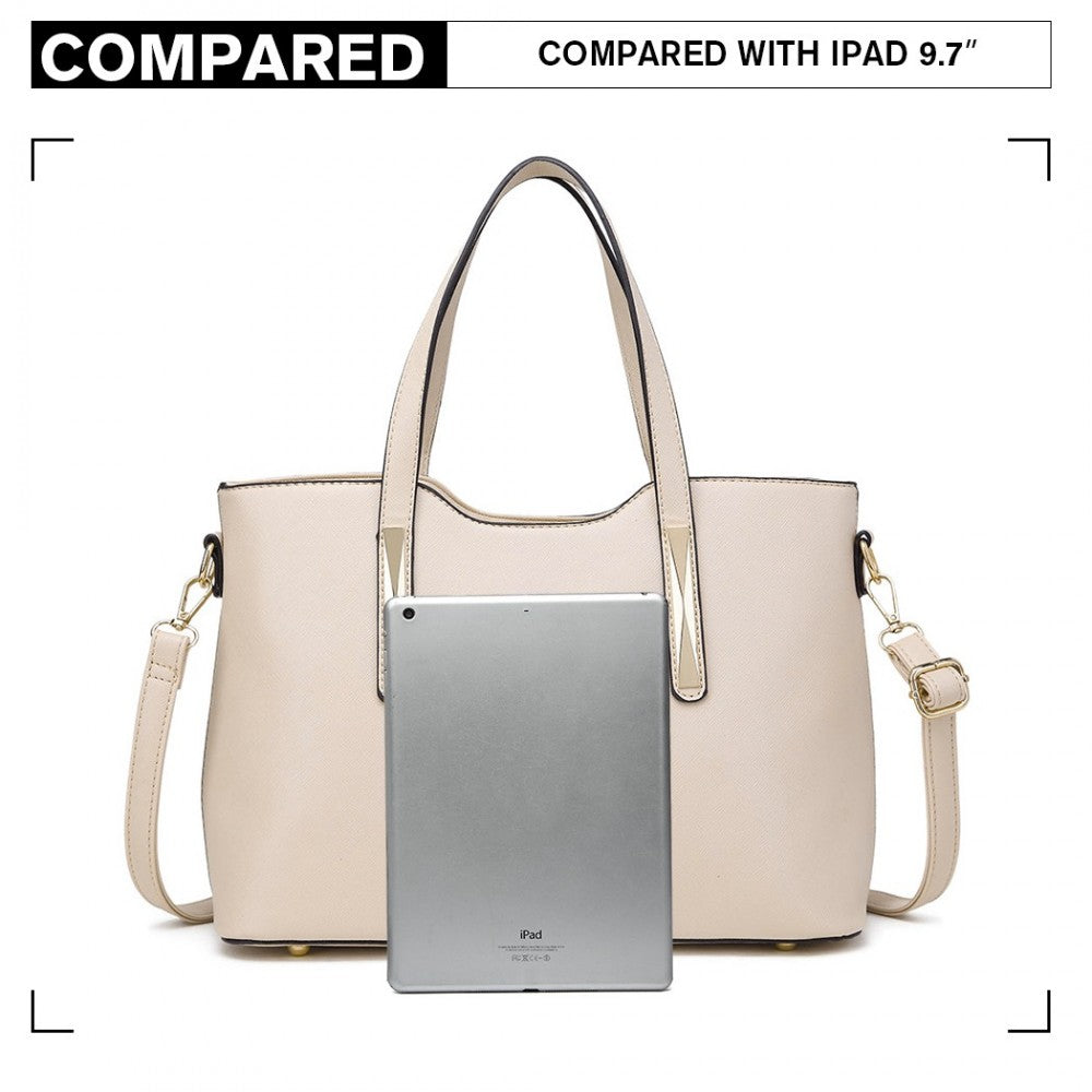 S1719 - MISS LULU PU LEATHER HANDBAG & PURSE - BEIGE