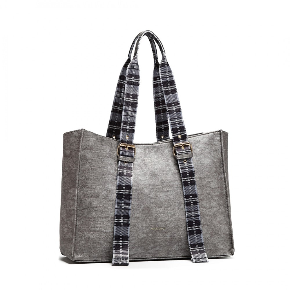 LH1924 - MISS LULU PLAID TARTAN STRAP SHOULDER BAG - SILVER