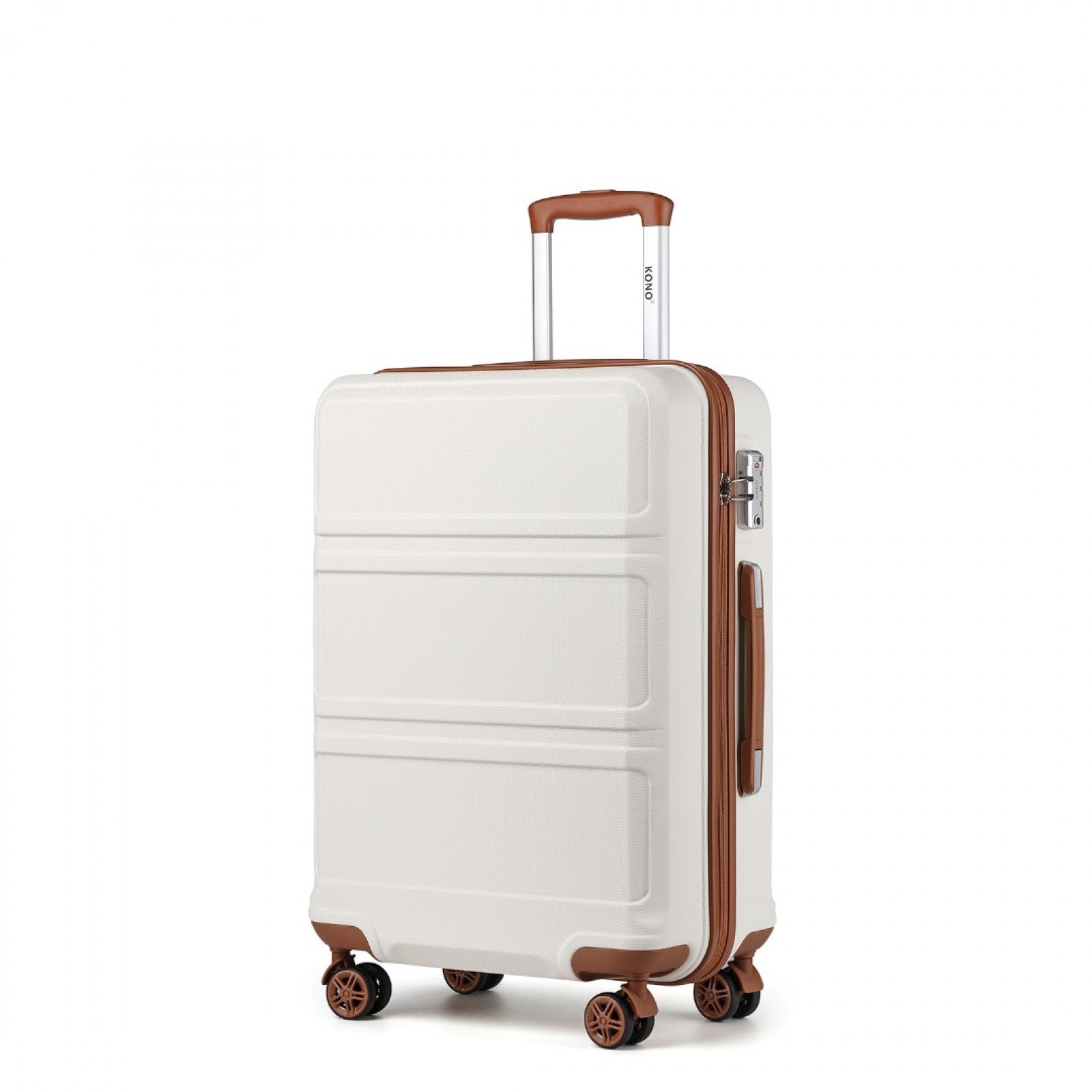 K1871-1L - KONO ABS 20 INCH SCULPTED HORIZONTAL DESIGN CABIN LUGGAGE - CREAM - The Baggage Shop