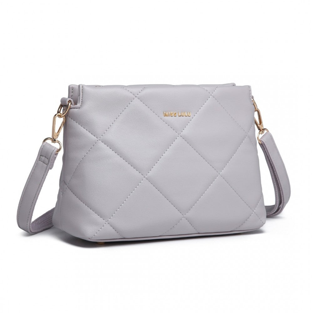 LB2237 - MISS LULU PU LEATHER RHOMBUS SHOULDER BAG - LIGHT GREY