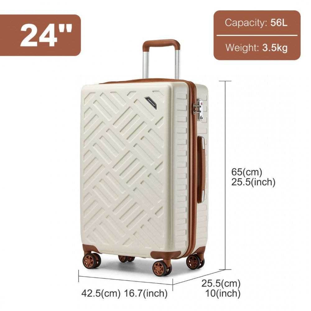 KSS2495 - SUPERCASE 24 INCH SLEEK GEOMETRIC PATTERN HARD SHELL ABS+PC CHECK-IN SUITCASE WITH TSA LOCK FOR EFFORTLESS TRAVEL - CREAM AND BROWN - The Baggage Shop