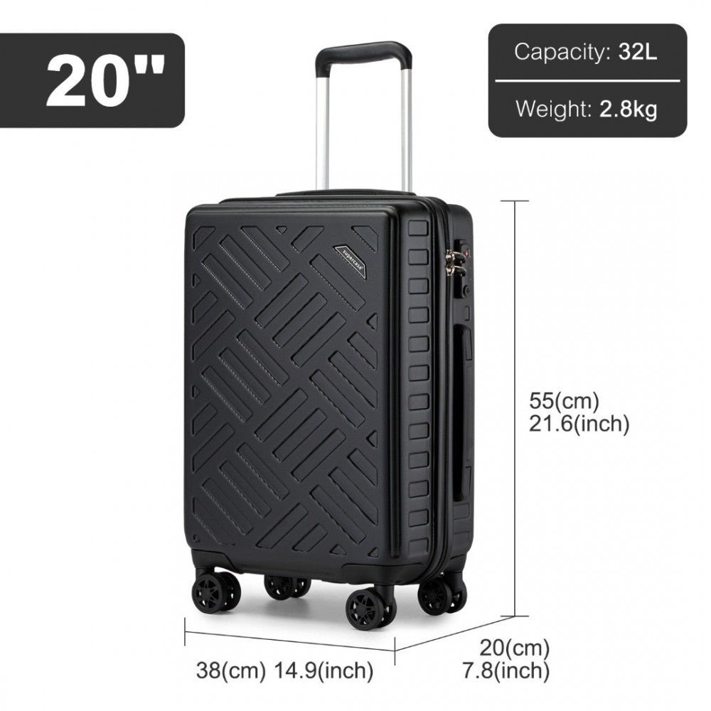 KSS2495 - SUPERCASE 20 INCH SLEEK GEOMETRIC PATTERN HARD SHELL ABS+PC CABIN CARRY-ON SUITCASE WITH TSA LOCK - BLACK - The Baggage Shop