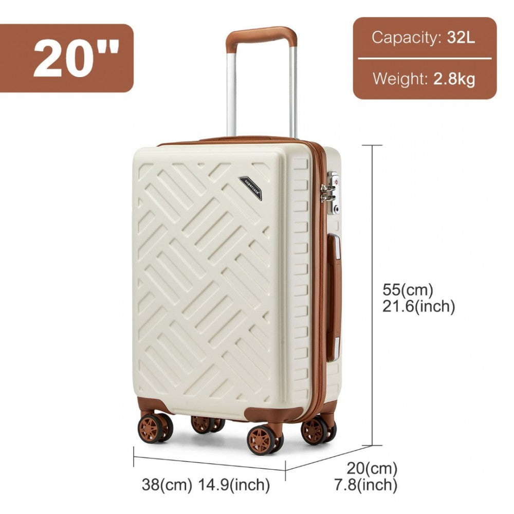 KSS2495 - SUPERCASE 20 INCH SLEEK GEOMETRIC PATTERN HARD SHELL ABS+PC CABIN CARRY-ON SUITCASE WITH TSA LOCK - CREAM AND BROWN - The Baggage Shop