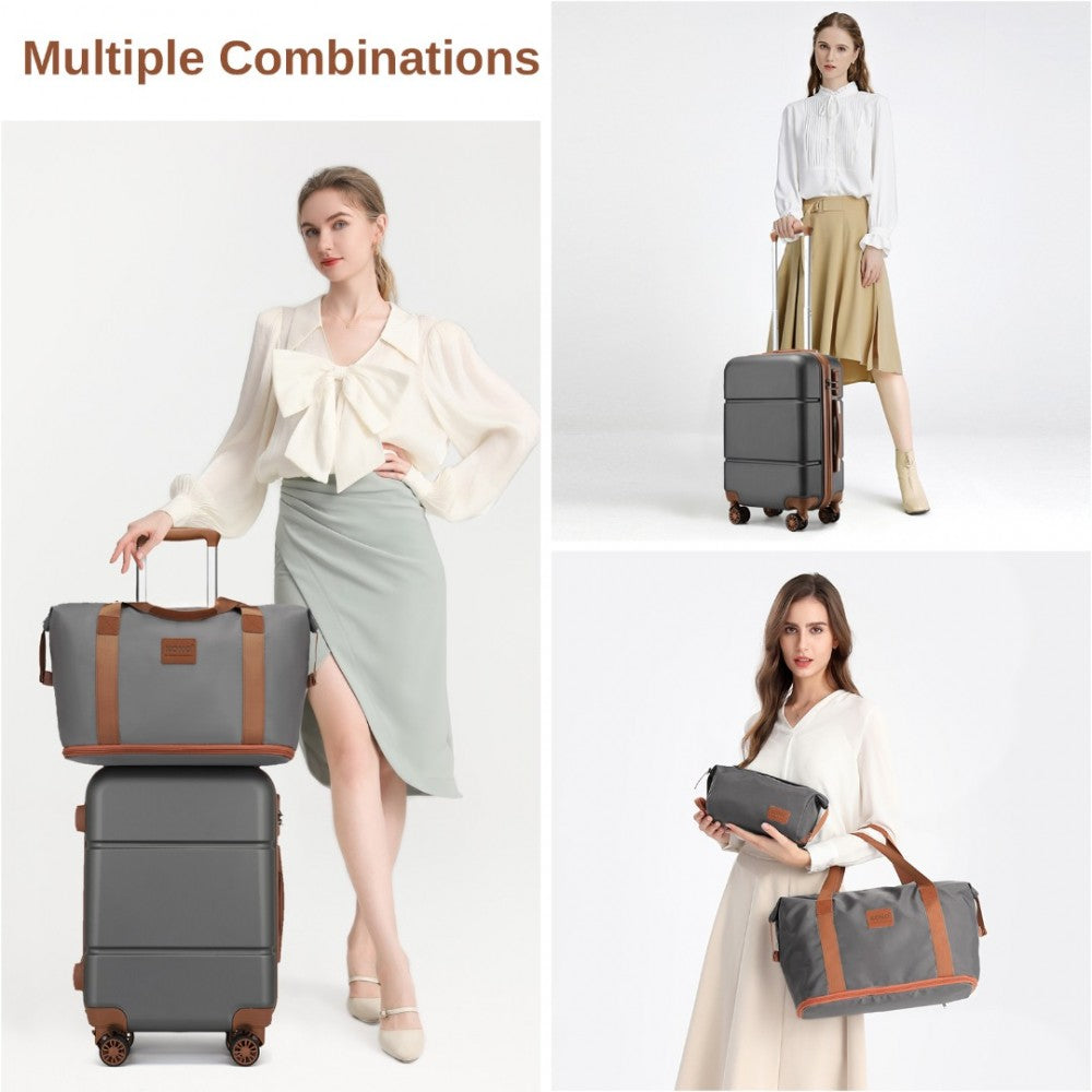 KSK2485+EA2212 - KONO 20 INCH PREMIUM ABS CABIN CARRY-ON SUITCASE SET WITH WEEKEND BAG AND TOILETRY BAG - GREY AND BROWN