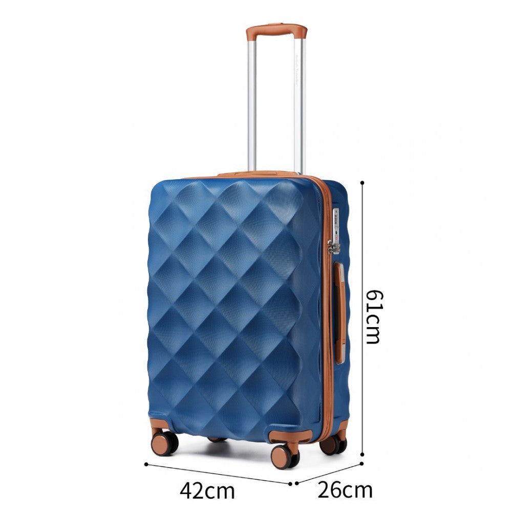 K2395L - BRITISH TRAVELLER 24 INCH ULTRALIGHT ABS AND POLYCARBONATE BUMPY DIAMOND SUITCASE WITH TSA LOCK - NAVY AND BROWN