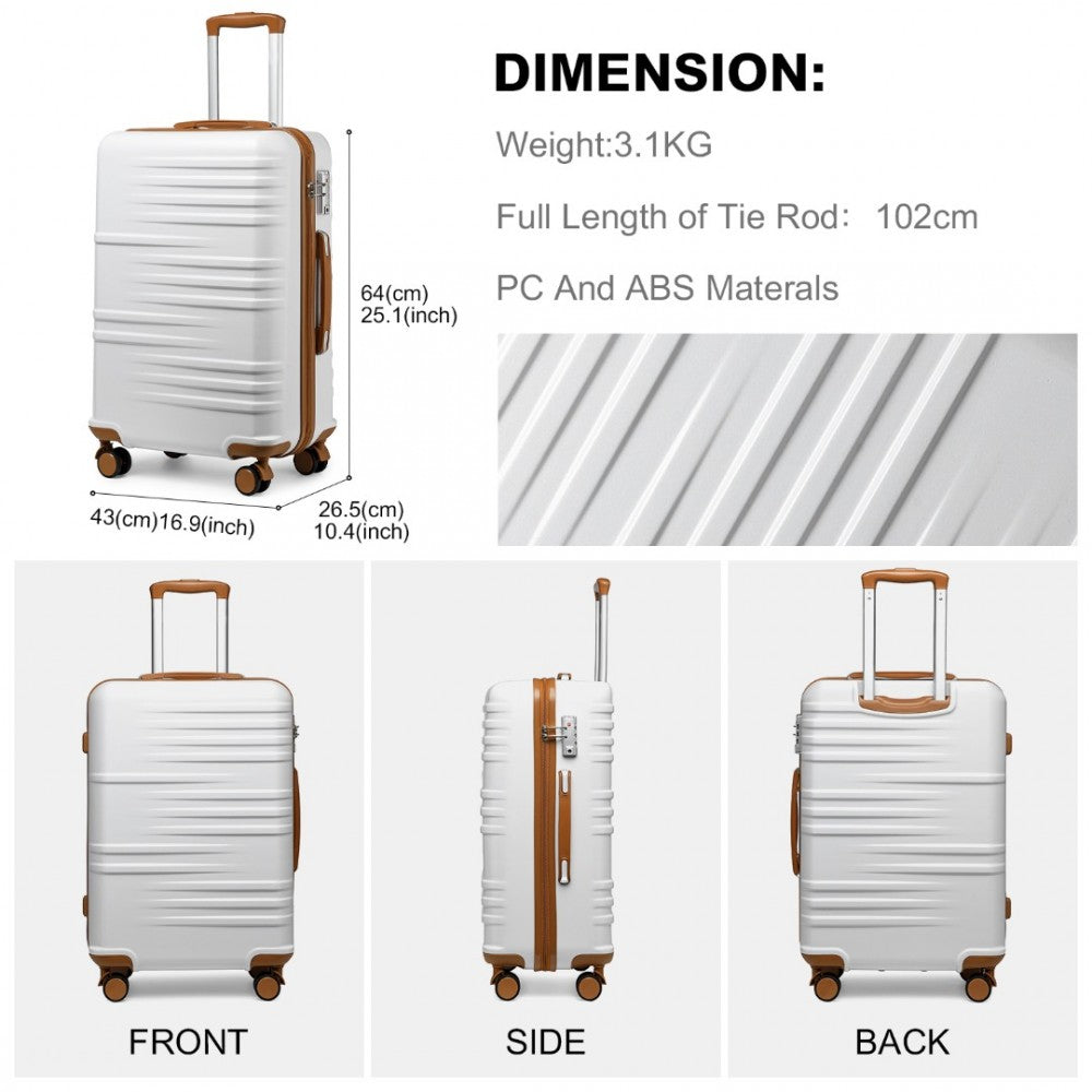 K2391L - BRITISH TRAVELLER 24 INCH DURABLE POLYCARBONATE AND ABS HARD SHELL SUITCASE WITH TSA LOCK - WHITE