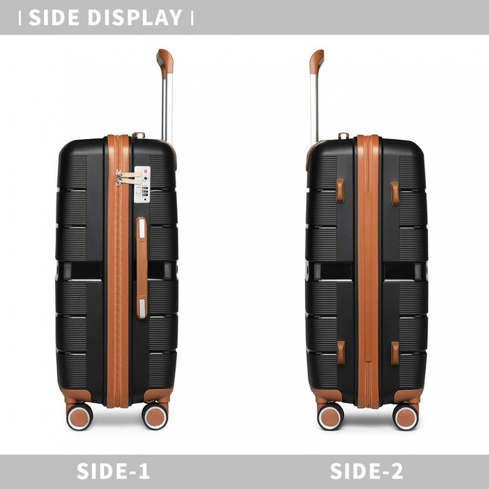 K2392L - BRITISH TRAVELLER 3 PCS MULTI-TEXTURE POLYPROPYLENE HARD SHELL SUITCASE WITH TSA LOCK - BLACK - The Baggage Shop