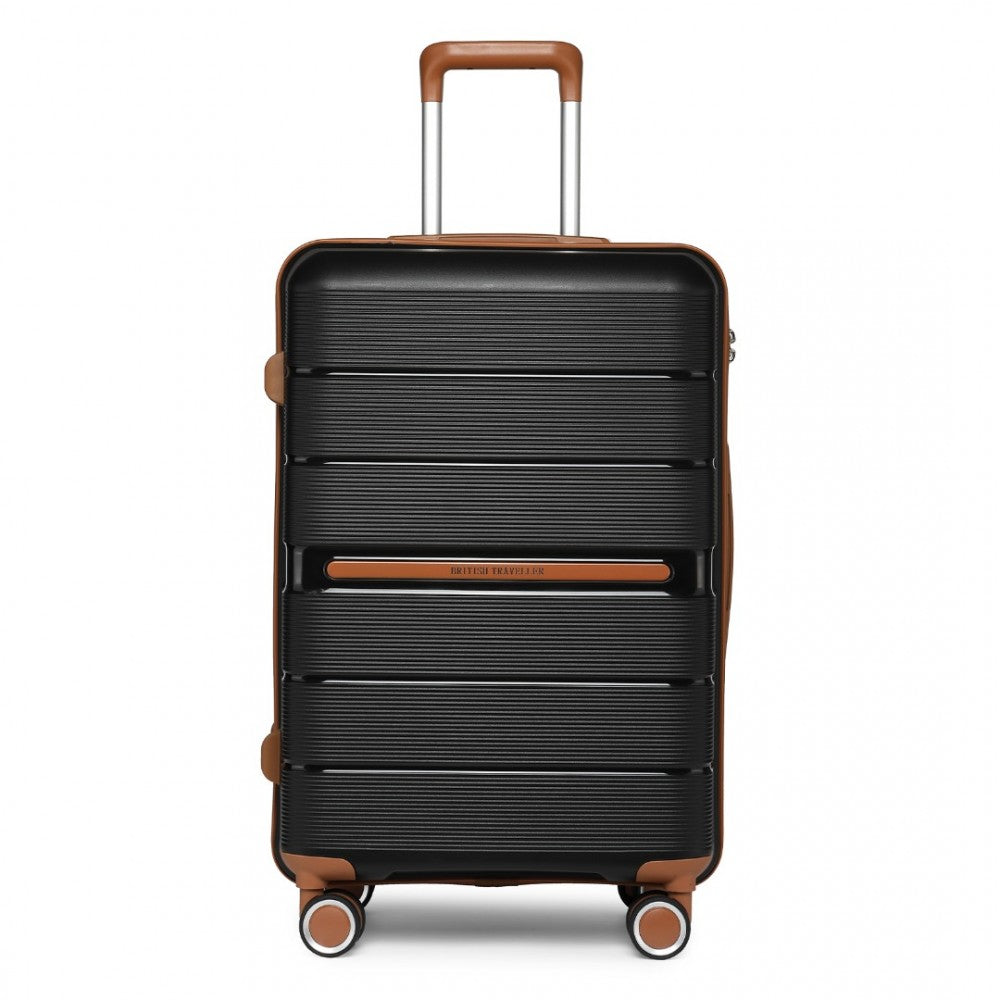 K2392L - BRITISH TRAVELLER 3 PCS MULTI-TEXTURE POLYPROPYLENE HARD SHELL SUITCASE WITH TSA LOCK - BLACK - The Baggage Shop