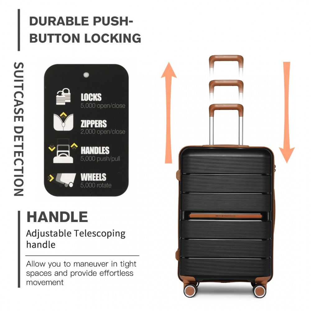 K2392L - BRITISH TRAVELLER 3 PCS MULTI-TEXTURE POLYPROPYLENE HARD SHELL SUITCASE WITH TSA LOCK - BLACK - The Baggage Shop