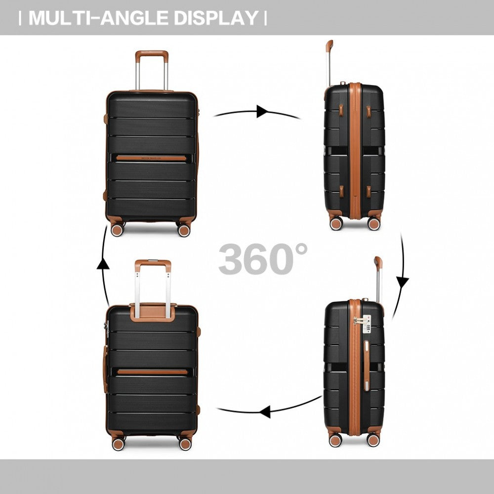 K2392L - BRITISH TRAVELLER 3 PCS MULTI-TEXTURE POLYPROPYLENE HARD SHELL SUITCASE WITH TSA LOCK - BLACK - The Baggage Shop