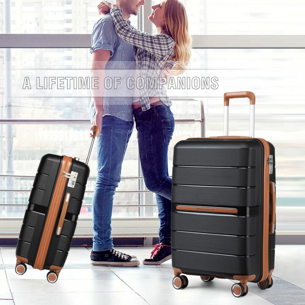 K2392L - BRITISH TRAVELLER 3 PCS MULTI-TEXTURE POLYPROPYLENE HARD SHELL SUITCASE WITH TSA LOCK - BLACK - The Baggage Shop