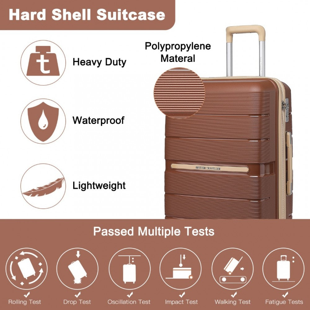 K2392L - BRITISH TRAVELLER 3 PCS MULTI-TEXTURE POLYPROPYLENE HARD SHELL SUITCASE WITH TSA LOCK - BROWN AND APRICOT - The Baggage Shop