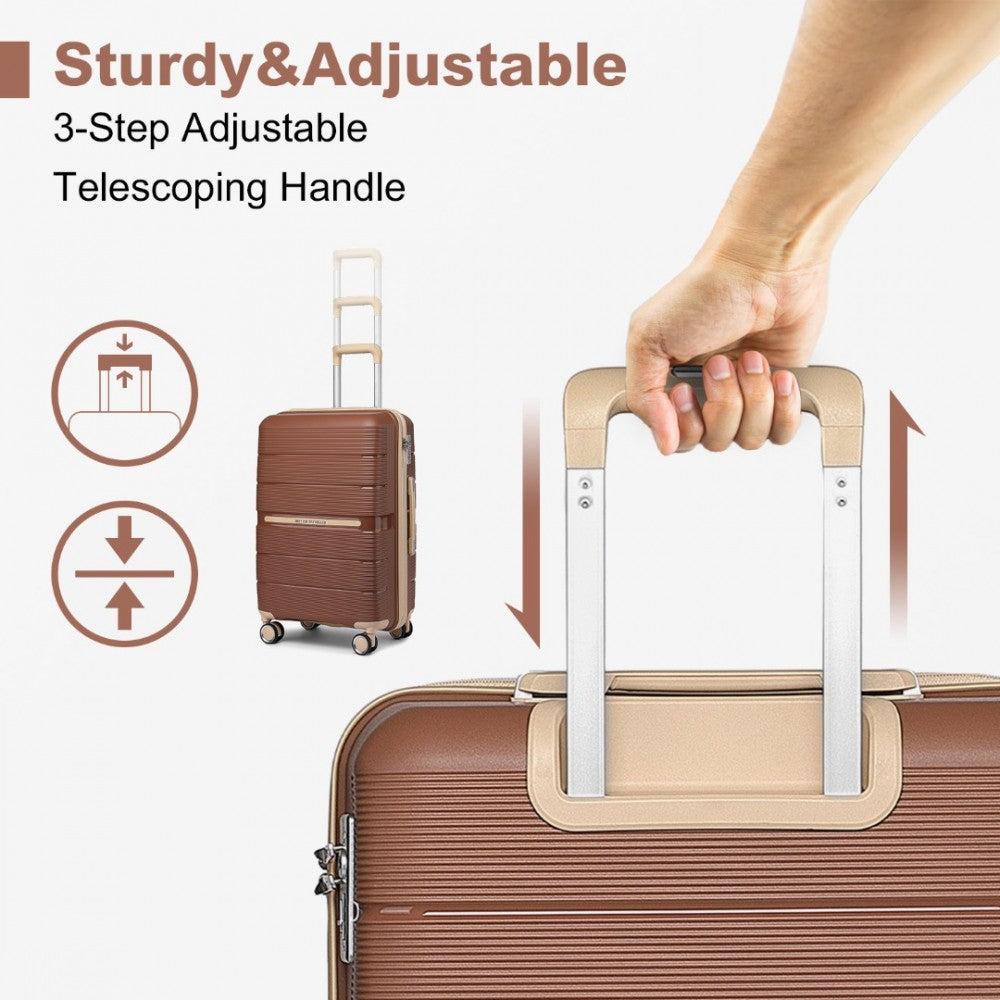 K2392L - BRITISH TRAVELLER 3 PCS MULTI-TEXTURE POLYPROPYLENE HARD SHELL SUITCASE WITH TSA LOCK - BROWN AND APRICOT - The Baggage Shop