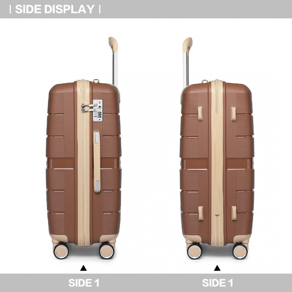 K2392L - BRITISH TRAVELLER 3 PCS MULTI-TEXTURE POLYPROPYLENE HARD SHELL SUITCASE WITH TSA LOCK - BROWN AND APRICOT - The Baggage Shop