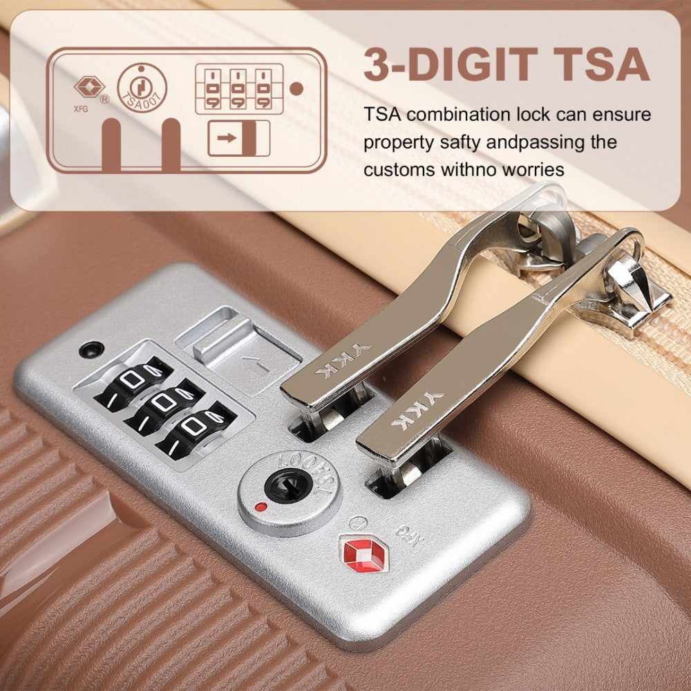 K2392L - BRITISH TRAVELLER 3 PCS MULTI-TEXTURE POLYPROPYLENE HARD SHELL SUITCASE WITH TSA LOCK - BROWN AND APRICOT - The Baggage Shop
