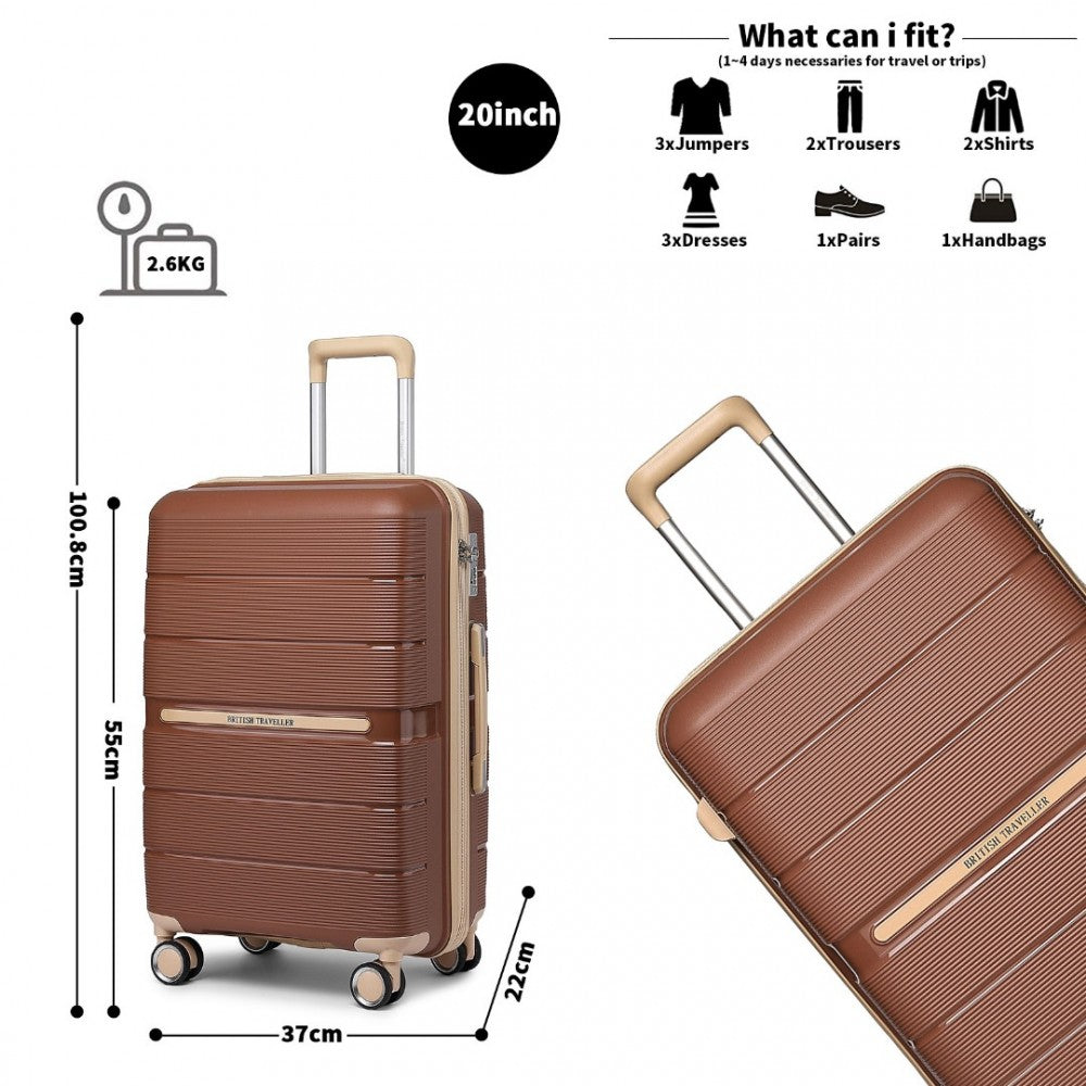 K2392L - BRITISH TRAVELLER 3 PCS MULTI-TEXTURE POLYPROPYLENE HARD SHELL SUITCASE WITH TSA LOCK - BROWN AND APRICOT - The Baggage Shop