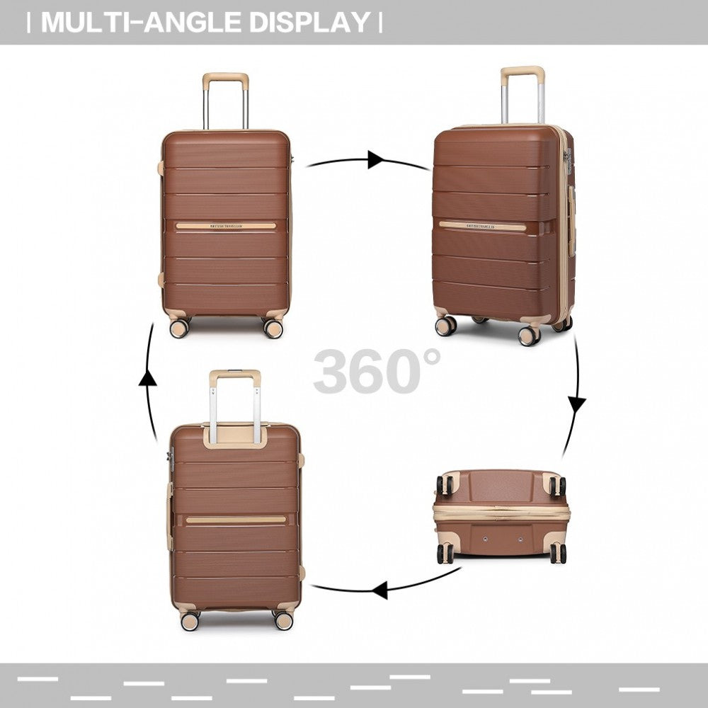 K2392L - BRITISH TRAVELLER 3 PCS MULTI-TEXTURE POLYPROPYLENE HARD SHELL SUITCASE WITH TSA LOCK - BROWN AND APRICOT - The Baggage Shop