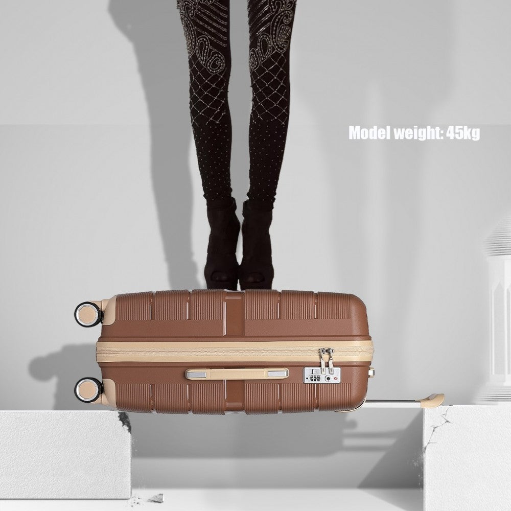 K2392L - BRITISH TRAVELLER 3 PCS MULTI-TEXTURE POLYPROPYLENE HARD SHELL SUITCASE WITH TSA LOCK - BROWN AND APRICOT - The Baggage Shop