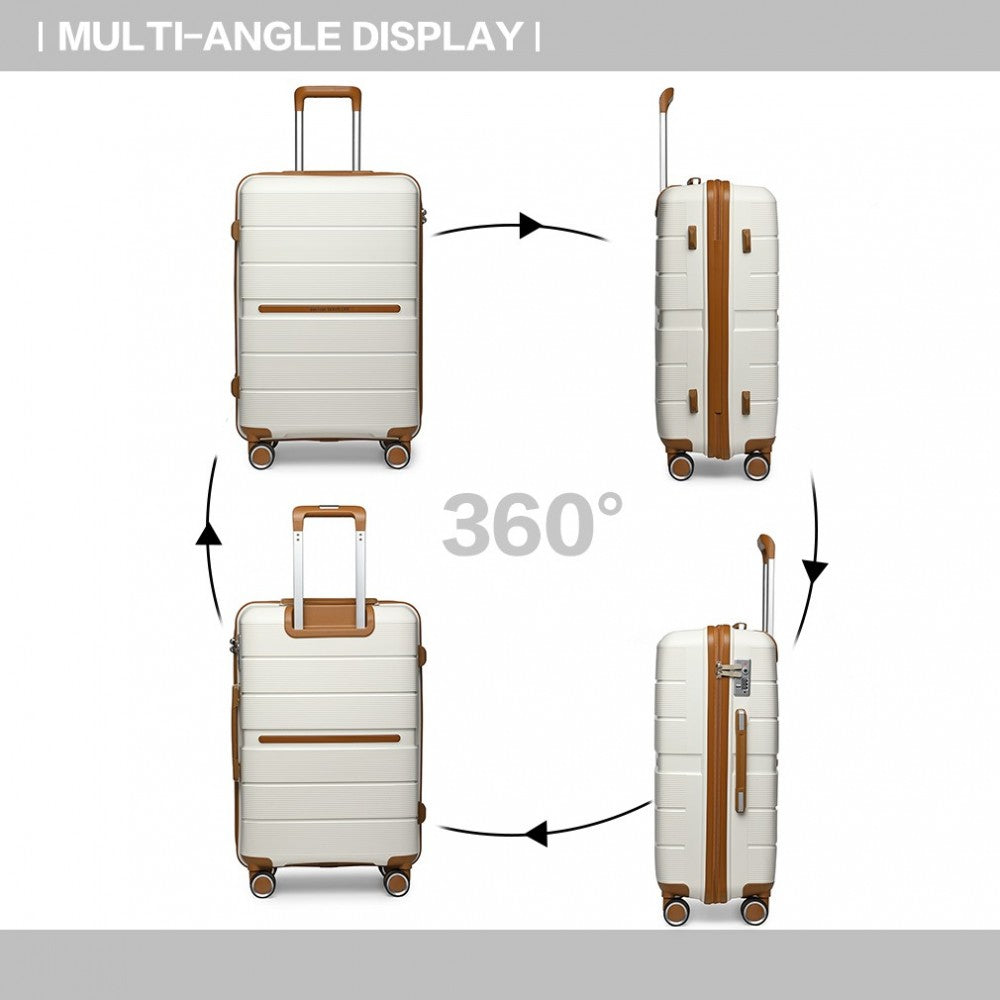 K2392L - BRITISH TRAVELLER 3 PCS MULTI-TEXTURE POLYPROPYLENE HARD SHELL SUITCASE WITH TSA LOCK - CREAM - The Baggage Shop