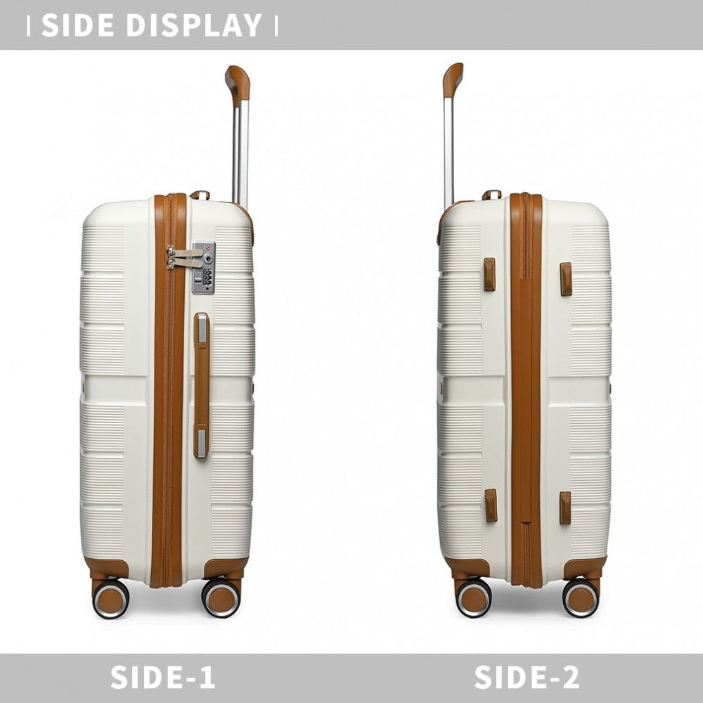 K2392L - BRITISH TRAVELLER 3 PCS MULTI-TEXTURE POLYPROPYLENE HARD SHELL SUITCASE WITH TSA LOCK - CREAM - The Baggage Shop