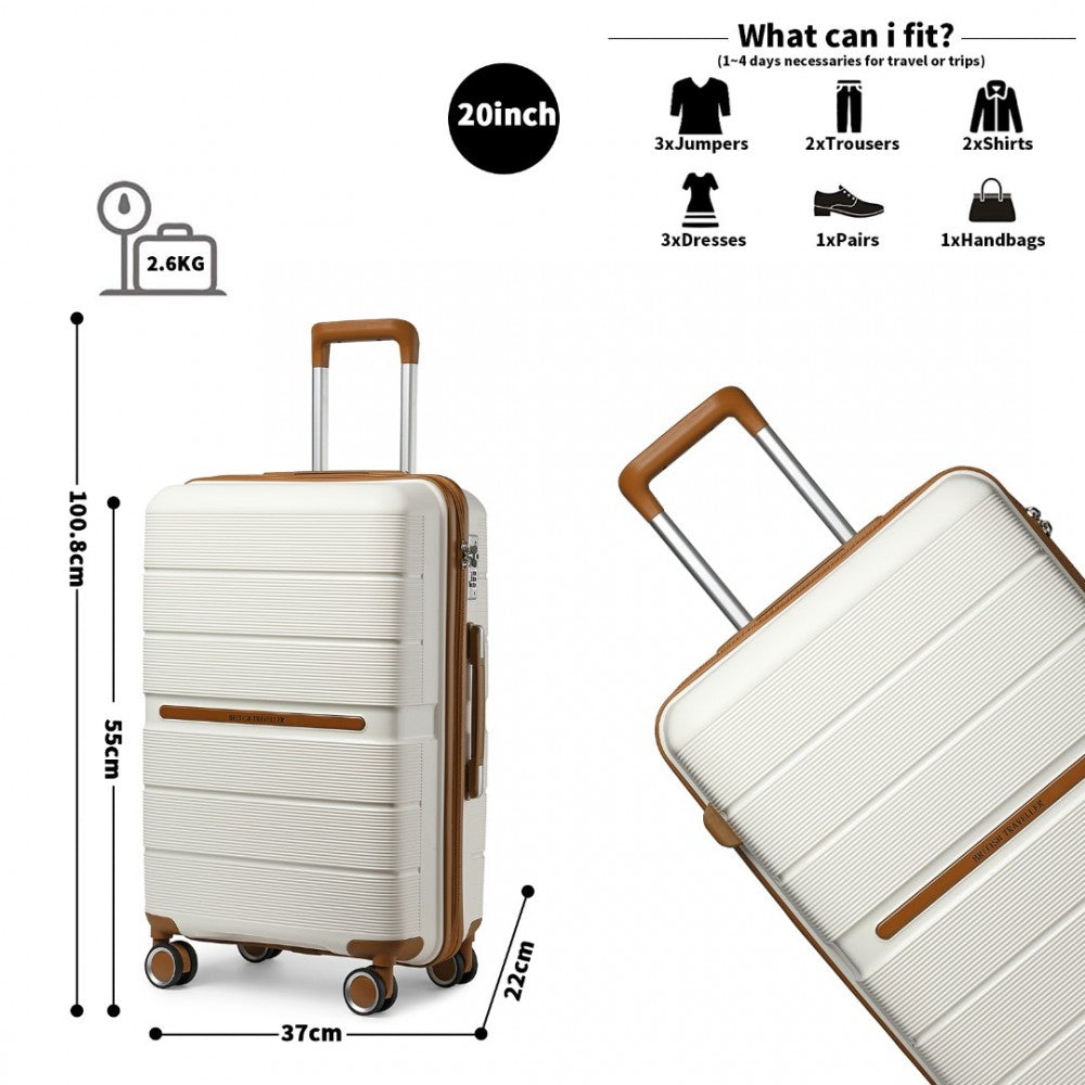 K2392L - BRITISH TRAVELLER 3 PCS MULTI-TEXTURE POLYPROPYLENE HARD SHELL SUITCASE WITH TSA LOCK - CREAM - The Baggage Shop