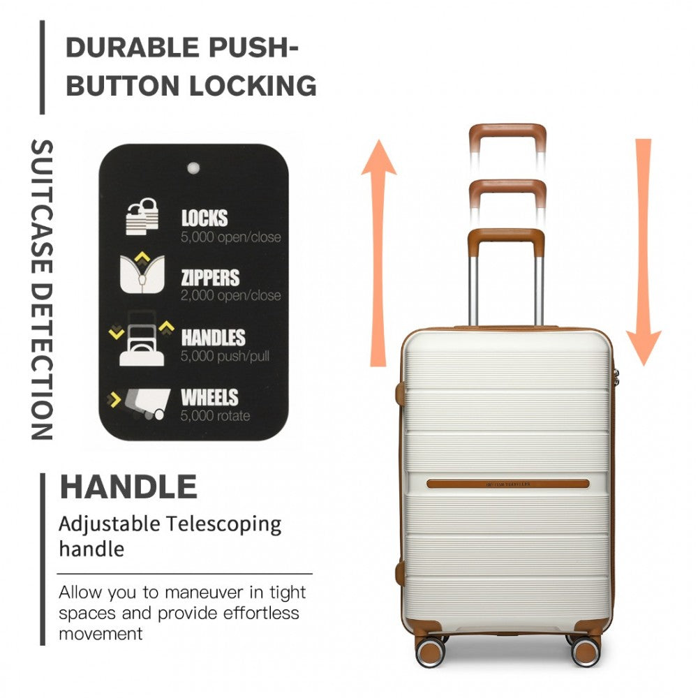 K2392L - BRITISH TRAVELLER 3 PCS MULTI-TEXTURE POLYPROPYLENE HARD SHELL SUITCASE WITH TSA LOCK - CREAM - The Baggage Shop