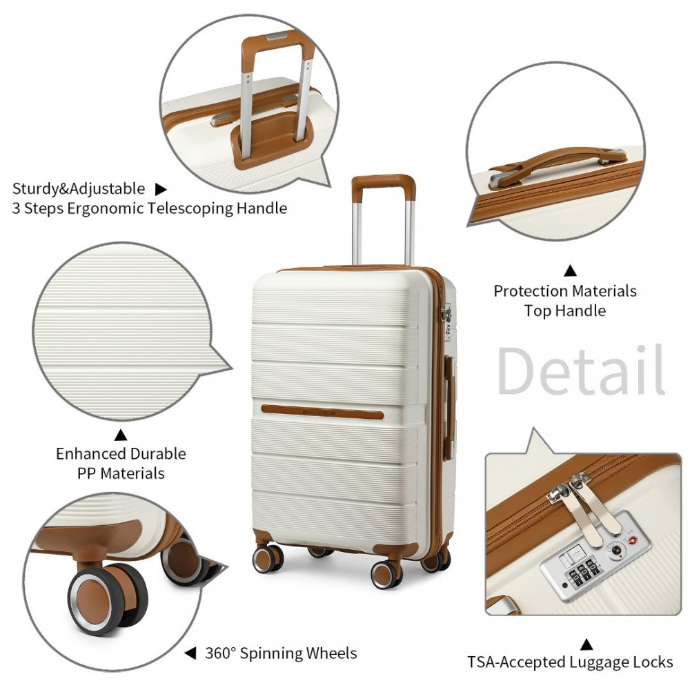 K2392L - BRITISH TRAVELLER 3 PCS MULTI-TEXTURE POLYPROPYLENE HARD SHELL SUITCASE WITH TSA LOCK - CREAM - The Baggage Shop