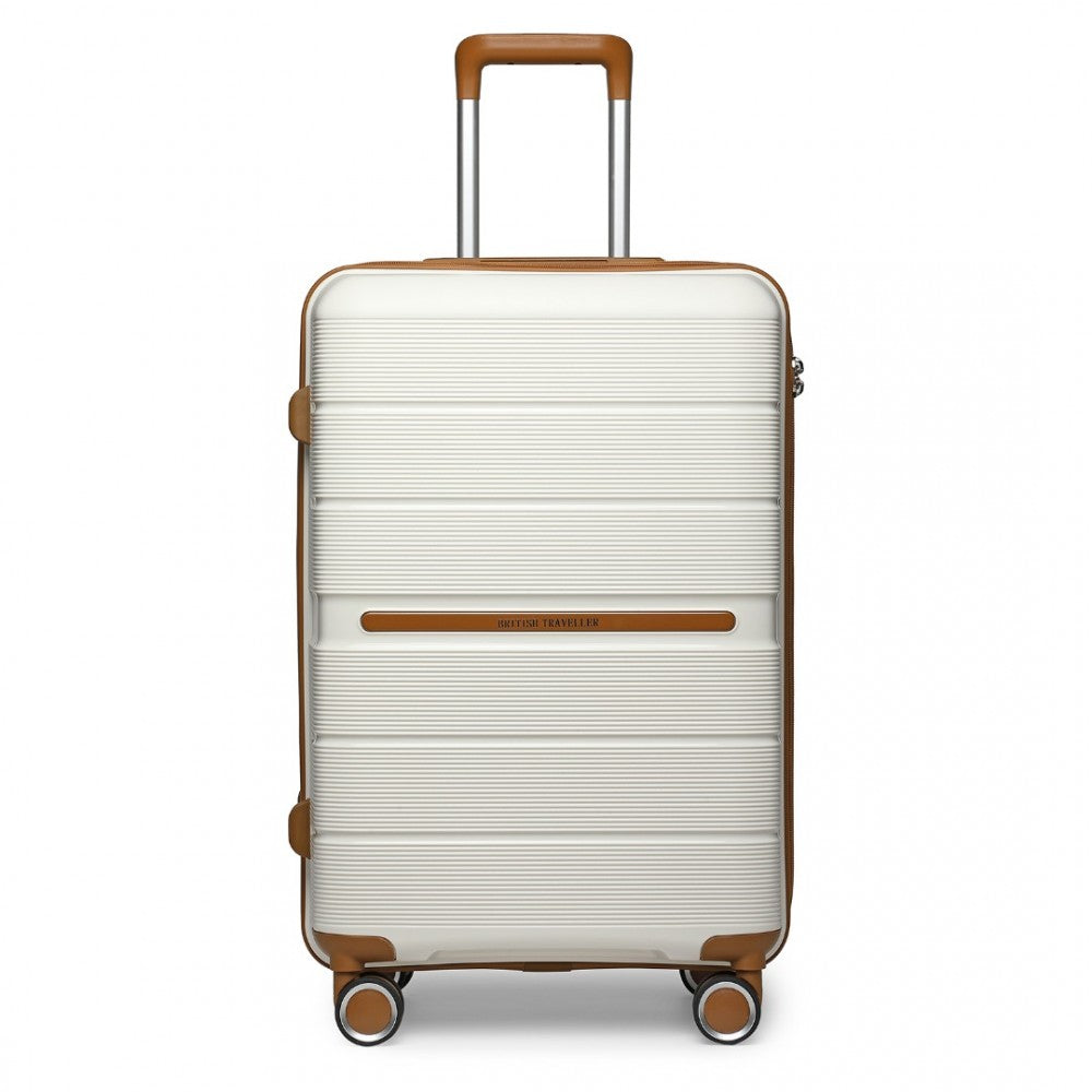 K2392L - BRITISH TRAVELLER 3 PCS MULTI-TEXTURE POLYPROPYLENE HARD SHELL SUITCASE WITH TSA LOCK - CREAM - The Baggage Shop