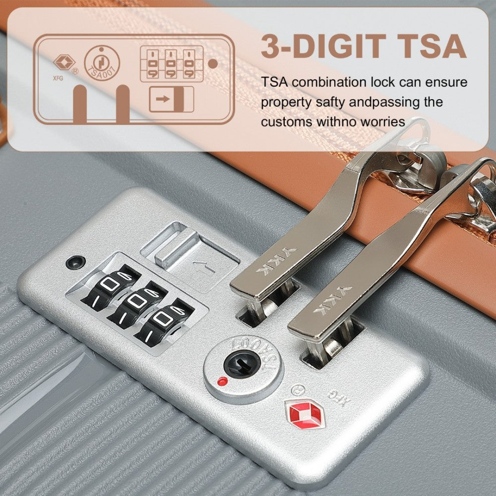 K2392L - BRITISH TRAVELLER 3 PCS MULTI-TEXTURE POLYPROPYLENE HARD SHELL SUITCASE WITH TSA LOCK - GREY AND BROWN - The Baggage Shop