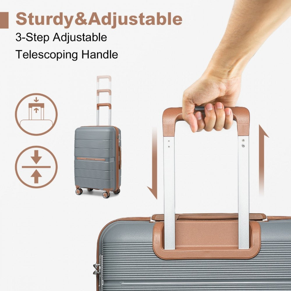 K2392L - BRITISH TRAVELLER 3 PCS MULTI-TEXTURE POLYPROPYLENE HARD SHELL SUITCASE WITH TSA LOCK - GREY AND BROWN - The Baggage Shop