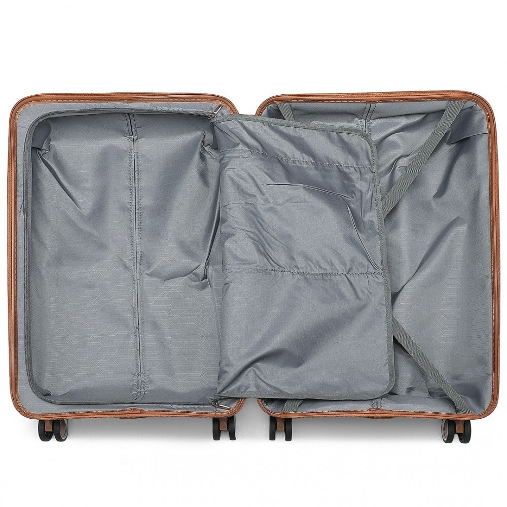 K2392L - BRITISH TRAVELLER 3 PCS MULTI-TEXTURE POLYPROPYLENE HARD SHELL SUITCASE WITH TSA LOCK - GREY AND BROWN - The Baggage Shop
