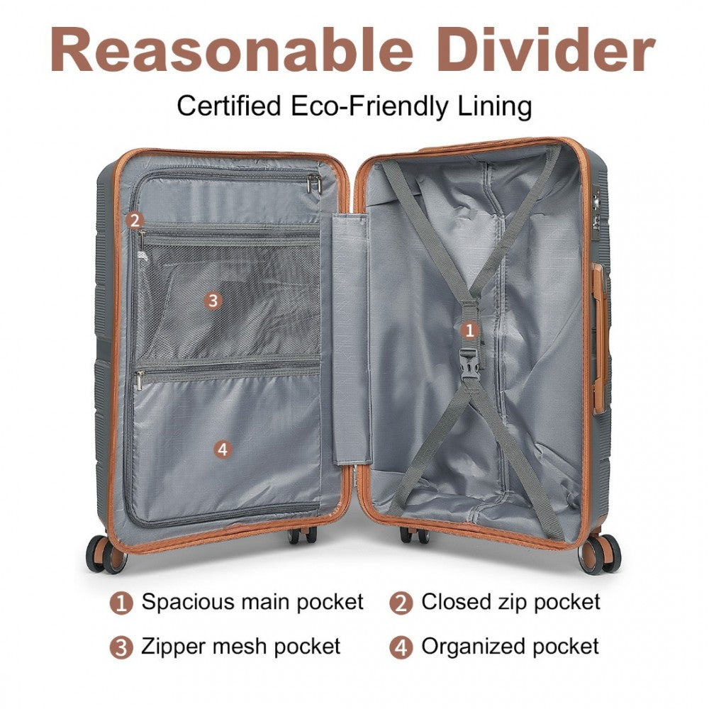 K2392L - BRITISH TRAVELLER 3 PCS MULTI-TEXTURE POLYPROPYLENE HARD SHELL SUITCASE WITH TSA LOCK - GREY AND BROWN - The Baggage Shop