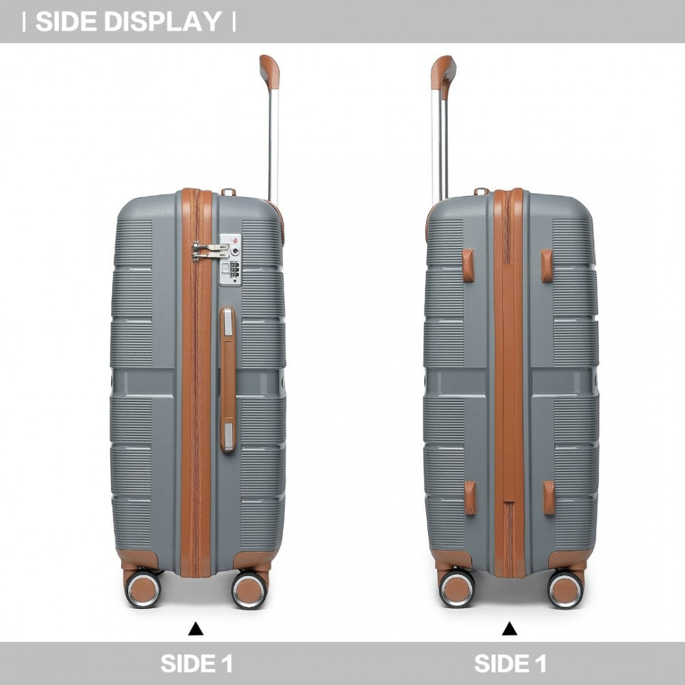 K2392L - BRITISH TRAVELLER 3 PCS MULTI-TEXTURE POLYPROPYLENE HARD SHELL SUITCASE WITH TSA LOCK - GREY AND BROWN - The Baggage Shop