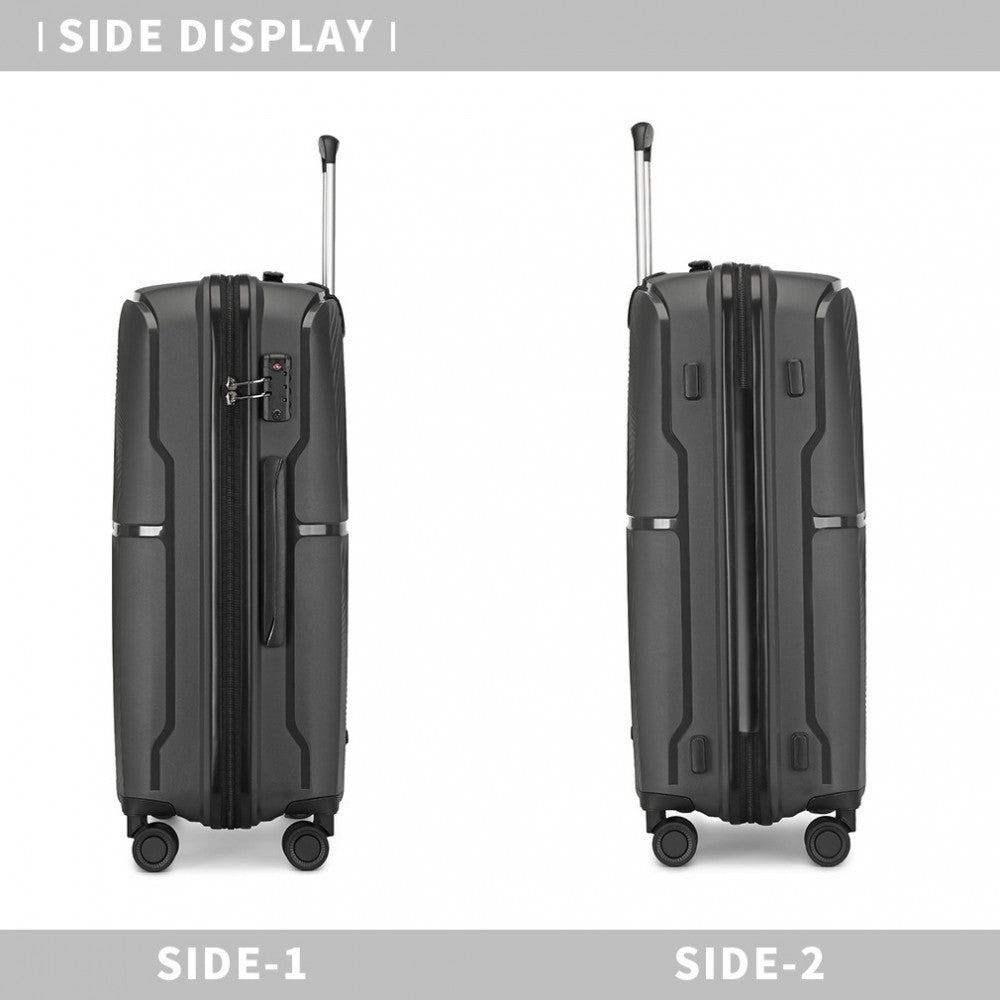 K2393L - BRITISH TRAVELLER 3 PCS SET SPINNER HARD SHELL PP SUITCASE WITH TSA LOCK - BLACK - The Baggage Shop