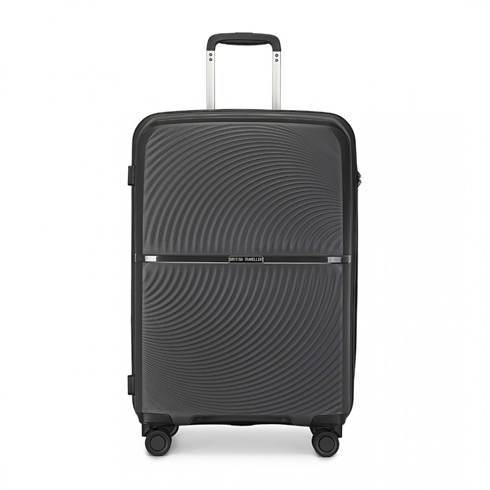 K2393L - BRITISH TRAVELLER 3 PCS SET SPINNER HARD SHELL PP SUITCASE WITH TSA LOCK - BLACK - The Baggage Shop