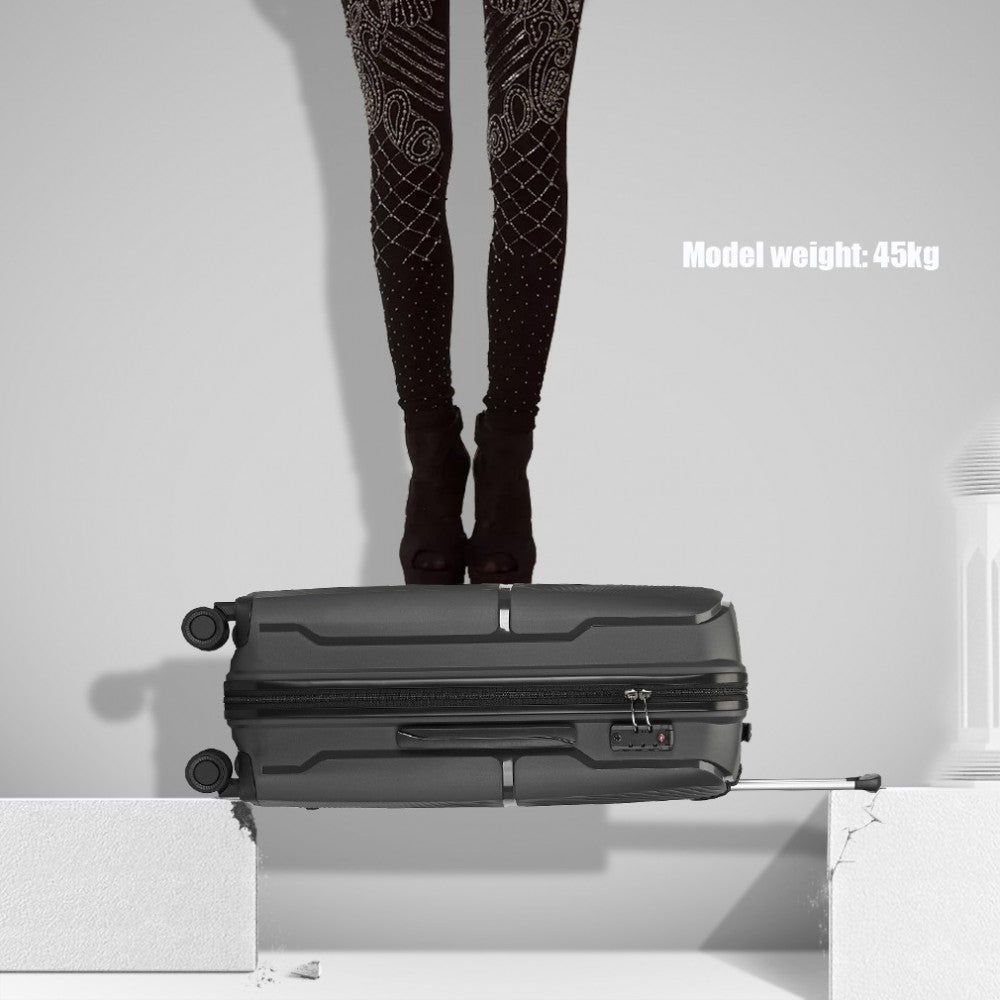 K2393L - BRITISH TRAVELLER 3 PCS SET SPINNER HARD SHELL PP SUITCASE WITH TSA LOCK - BLACK - The Baggage Shop